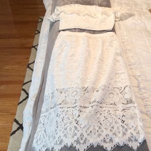 Two piece white lace outfit